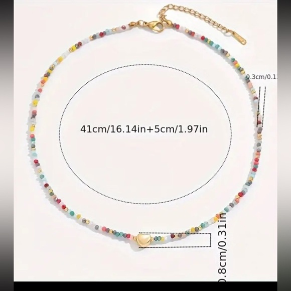 Colourful Beaded Necklace With Tiny Heart Pendant. - Picture 3 of 3
